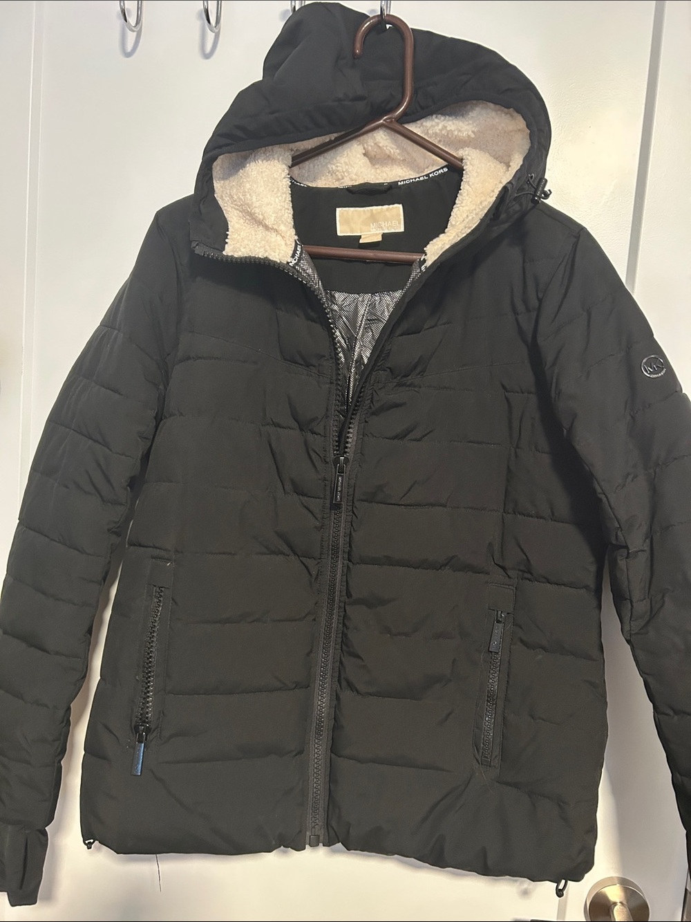 Michael Kors Black Hooded Sherpa-Lined Puffer Jacket